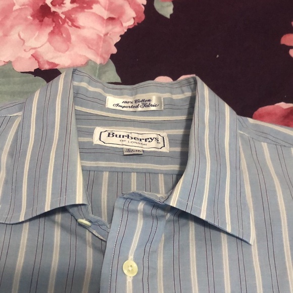 Burberry Blue and White Stripe Button Down Mens Size 16.5 -35 - Picture 9 of 16